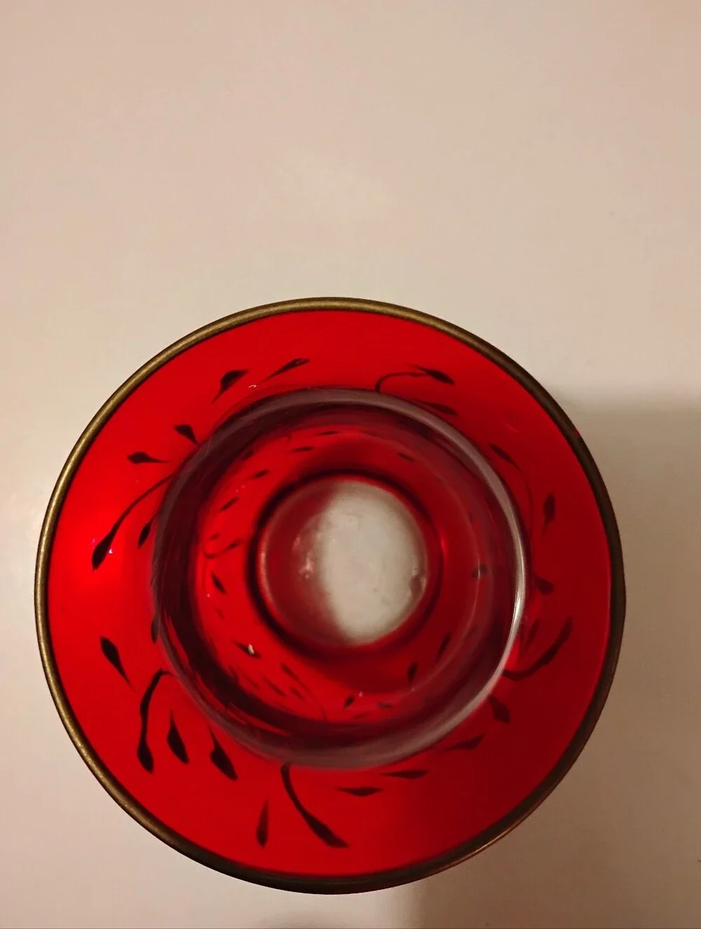 Vintage Red Christmas Vase with Gold Overlay